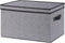 Fabric Storage Boxes, 15 x 9.8 x 8.3 Inch Bins with Lids, Medium Gray Decorative Linen Closet Organizers with Handles,