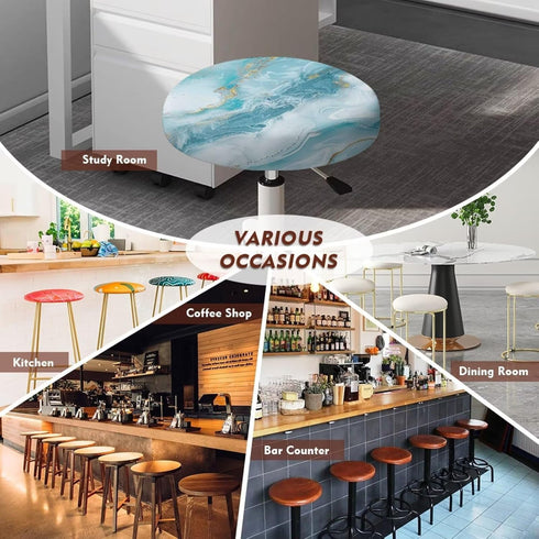 gearider 2 Bar Stool Covers Round Blue Texture Marble Patio Chair Cushion Bar Stool Seat Replacement Soft and Cushioned