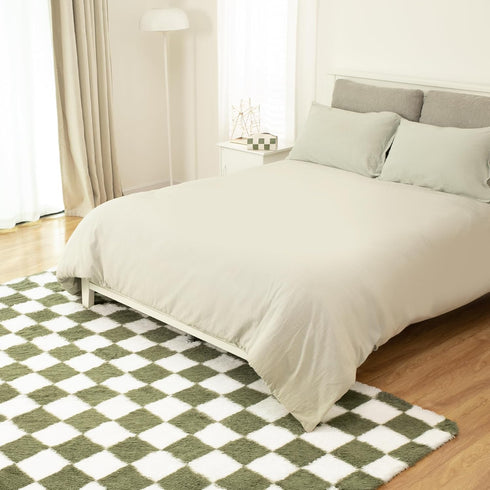 TOOHUB 5x7 Super Soft Rug for Bedroom, Ft Green and White Area Rug Classic Checkered Shaggy Anti-Skid High Pile Soft