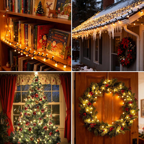 33FT 500LED 8 Christmas Lights Plug in,Cluster String Lights with Timer and Modes,Mini Globe Lights for Indoor Outdoor