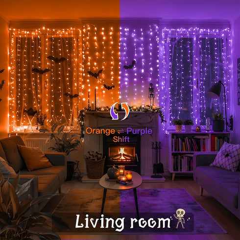 200 6.5ft 6.5ft suddus Color Changing Curtain Lights for Halloween, LED x Hanging String Lights with USB, Curtain Fairy