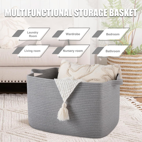 65L (19.7"x15.7"x11.8") Cotton Rope Large Blanket Basket for Living Room, Kids Room & Laundry, Storage Basket