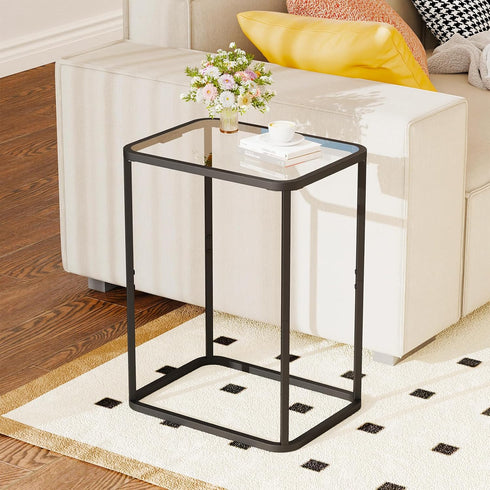 4 15.75 11.81 20.87 Inches, Garden you Glass Side Table, Rectangle End Table with Metal Frame, Modern Bedside Table