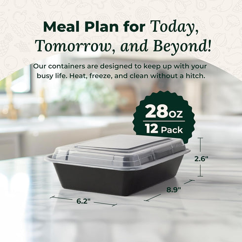Enther Meal Prep Containers 12 Pack 1 Compartment Single Lids Food Storage Bento BPA Free | Stackable | Reusable Lunch Boxes, Microwave/Dishwasher/Freezer Safe Portion Control (28 oz)