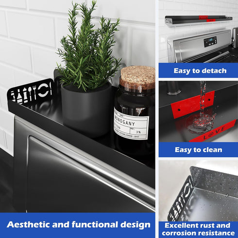 30" STUTOV Magnetic Stove Top Shelf Black Spice Rack with Red LOVE Design Seasoning Organizer for Back of Stove Over