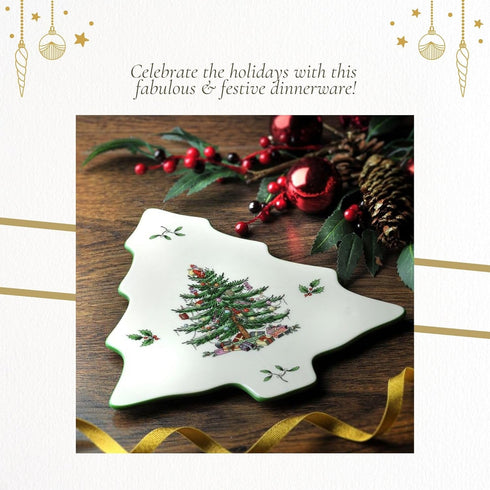 Spode Christmas Tree Trivet - 8" Heat Resistant Porcelain Holiday Tabletop Protector, Dishwasher Safe