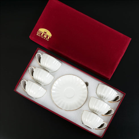 7 oz Set 6, Set BTaT- Cappuccino Cups with Saucers with Gift Box, of White Porcelain Coffee Cup and Saucer for Latte