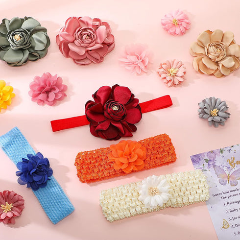 60 10 Geosar Baby Shower Games DIY Headband Making Kit Include Wooden Game Sign Elastic Cute Flowers Hairbands Round