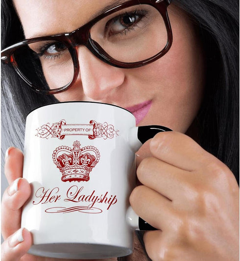 3dRose mug_220760_4 Funny Property of Her Ladyship Aristocratic Crown and Scroll - Two Tone Black Mug, 11oz