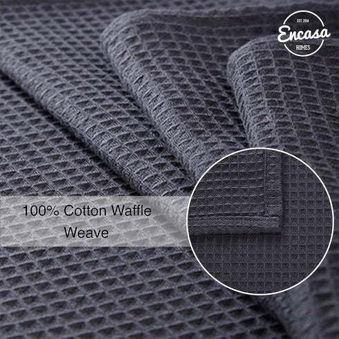 Encasa Homes Anti-Odour Waffle Kitchen Dish Towels, 28"x18", 4 Pc Set, Highly Absorbent, Cotton - Grey