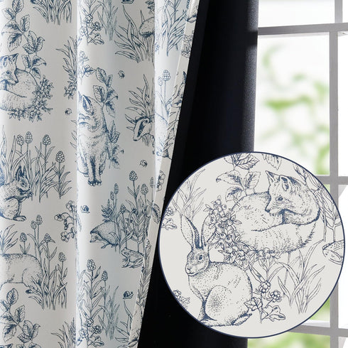 jinchan 95% 63 Inches 2 Blackout Nursery Curtains Long, Bunny Woodland Toile Easter Decor Curtains Blue on Beige Animal