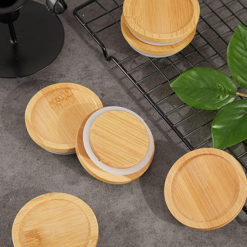 6 Pack Set Tessco for you Yogurt Jar Lids Bamboo Wood Lids with Silicone Sealing Rings Compatible with Oui Yogurt Jars