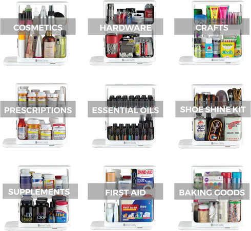 Cabinet Caddy Spice Rack Organizer for Cabinet - Slide & Rotate Kitchen Organizers - 2 Double-Decker Shelves - Non-Skid