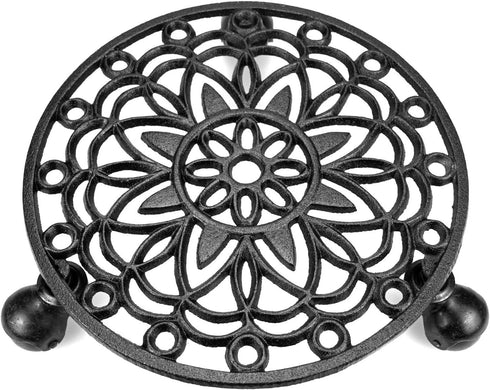 Fasmov Cast Iron Plant Stand Plant Pallet Caddy Plant Pot with Heavy Duty Wheels Indoor Planter Trolley Casters Rolling