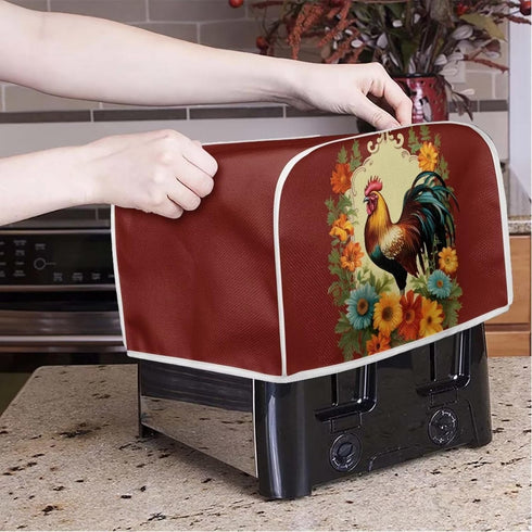 Chicken Sunflower Toaster Cover 2 Slice Wide Slot Small Appliance Covers Machine Washable Kitchen Decor Accessories Toaster Oven Cover Retro Rooster Red