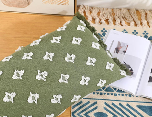 16x26 Tassel,3D Boho Long Lumbar Pillow Cover with Flower Patterned Cotton Decorative Long Lumbar Pillow Cover Pillow