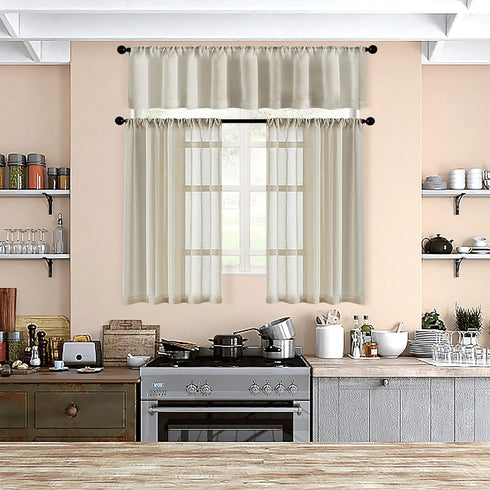 MRTREES Sheer Tier Curtains, Beige Kitchen 36 inches Long, 2 Panels, Light Filtering Cafe Curtains
