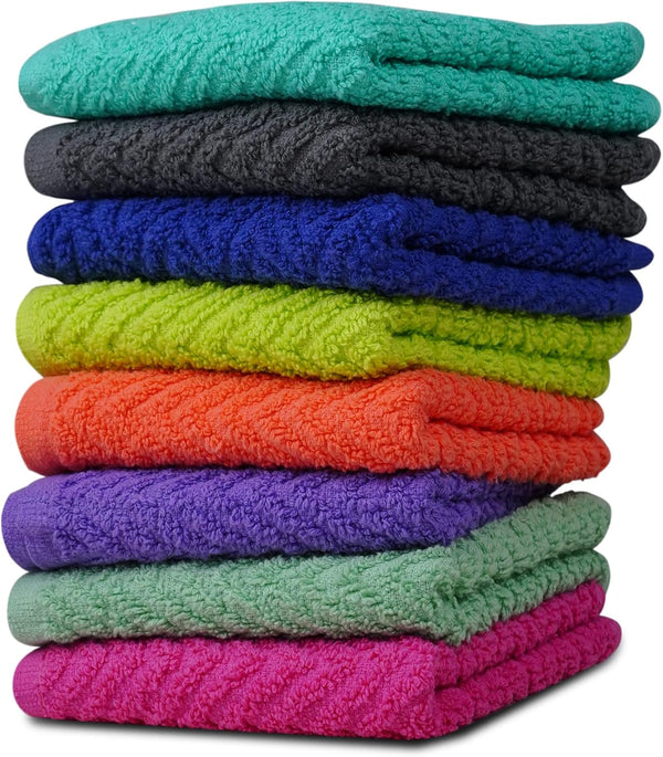 ZUPERIA Zigzag Multicolor Wash Cloths -8 Pack -12" x 12"- Highly Absorbent