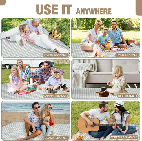 80"x80" 3-Layer Picnic Blankets Outdoor Extra Large - Portable Waterproof Picnic Blanket, Machine Washable Foldable