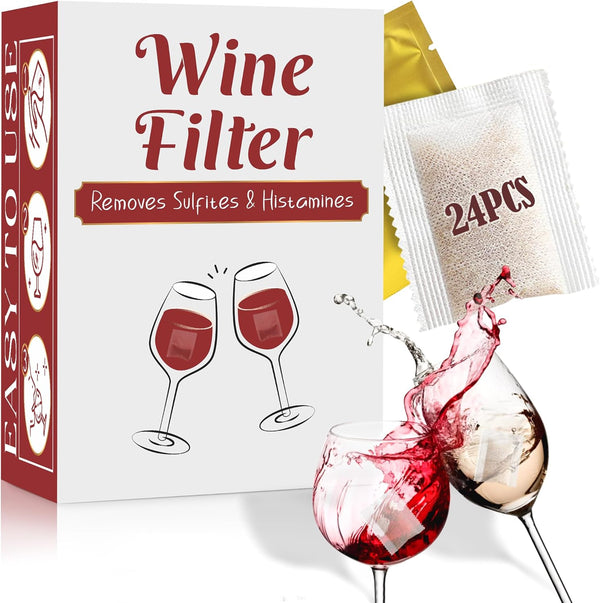 Wine Filters (24 Pack), Remove Sulfite Tannin and Histamines, Natural Ingredients for Wine Allergy Prevention