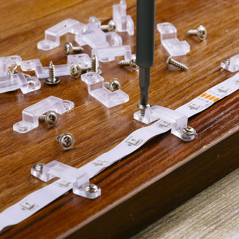 Qunclay 300 Pack Strip Light Mounting Brackets, LED Clear Clips with Screws for 12 mm Wide IP67/68 Strip Lights