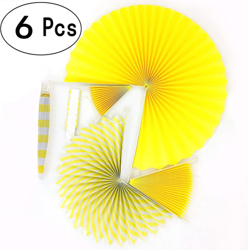 Sunshine Yellow Round Hanging Paper Fans - 6pc Decorations for Baby Shower, Birthday, Wedding Party