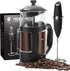 Bean Envy French Press Coffee Maker and Milk Frother Set - 34 oz Glass Carafe Coffee Press & Drink Mixer Duo w/ Stainless Steel Stand by Bean Envy