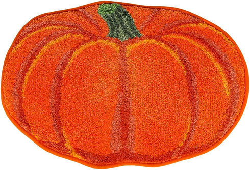 Fall Bathroom Rug, Cute Pumpkin Shape Bath Mat, Non Slip Shower Rugs for Kitchen Bedroom Living Room Decor