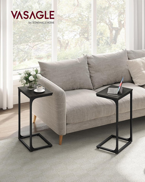 Set 2, ULET355B42 VASAGLE C-Shaped End Table, of Side Table for Sofa, Couch Table with Metal Frame, Small TV Tray Table