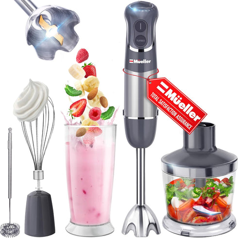 Mueller Multistick 800W Handheld Immersion Blender, 12 Speed Mixer with Turbo Boost, Copper Motor, Titanium Blades