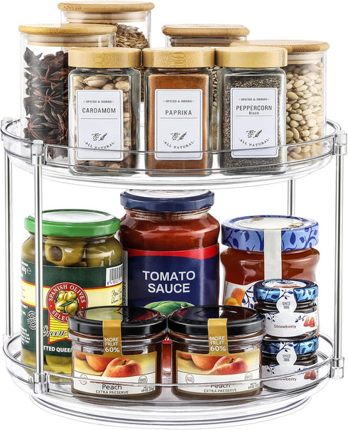 2 Tier Non-Skid Acrylic Lazy Susan Turntable Organizer - Rotating Spice Rack