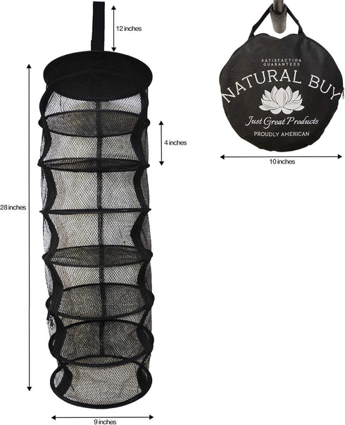 Natural Buy 9 Inch 7 Indoor/Closet Level Micro Hanging Dry Net Drying Rack for Herbs, Organizer, Freshner - Black Mash