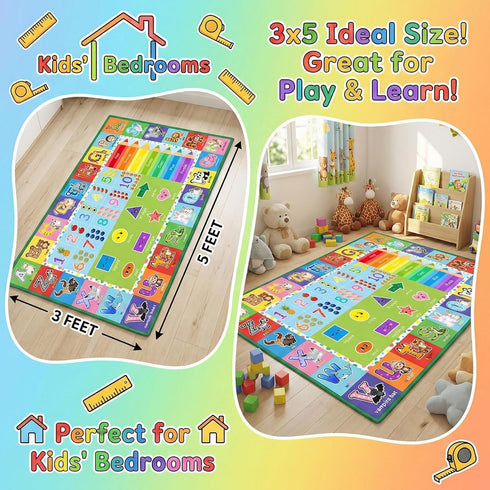 Wiero 3x5 Kids Rug - Feet ABC Rug for Playroom Nursery Educational Area Rugs with Alphabet Numbers Shapes Animals
