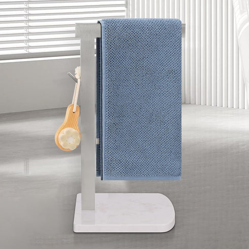 Hand Towel Stand for Bathroom with Marble Base, 304 Stainless Steel L Shape Towel Rack, Free-Standing Bar for Kitchen