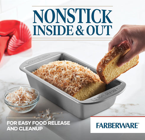 Farberware Nonstick Baking Loaf Pan Set, Two 9-Inch x 5-Inch, Gray