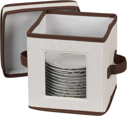 Household Essentials Saucer Storage Box, Holds 12 Saucers, Felt Protectors, Windowed Panel, Foldable, Stackable, 2