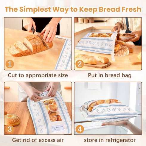 Tag(2 Pack) Reusable Bread Bags, Cotton & TPU Lining Bread Bags with Transparent Window, Anti-Slip Lock Keeps Homemade