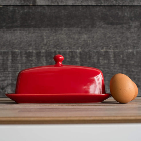 4.5 8 Now Designs Stoneware Rectangle Butter Dish with Lid, Red x