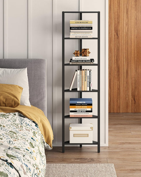 TUTOTAK Corner Shelf, 6-Tier Corner Bookshelf for Small Space, Narrow Display Corner