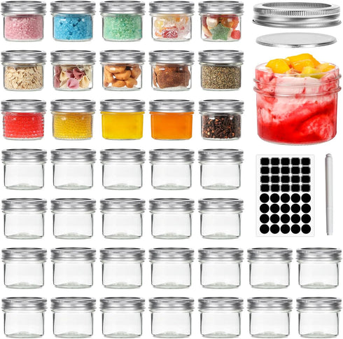 4 oz Mason Jars with Lids and Bands, 40 Pack Regular Mouth Glass Canning Jars for Jam, Honey, Wedding Favors