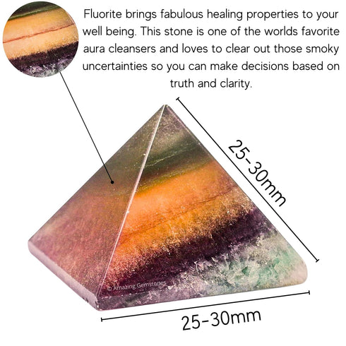 Fluorite Pyramid Crystal Healing Stones - 1" Natural Stone Pyramid for Meditation and Chakra Balancing