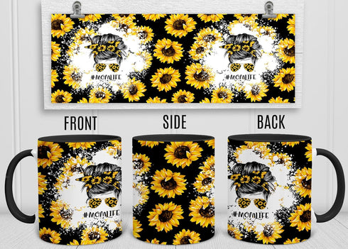 YouNique Designs Sunflower Mom Mug, 11 Ounces, Unique Mothers Day Coffee Mug from Daughter and Son, Black Handle