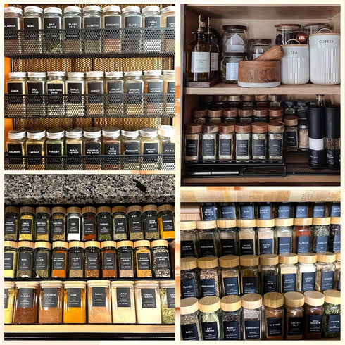 Kuocodall 201 Spice Jar Labels - Black Preprinted Minimalist Waterproof Stickers for Kitchen Jars, Herb & Seasoning
