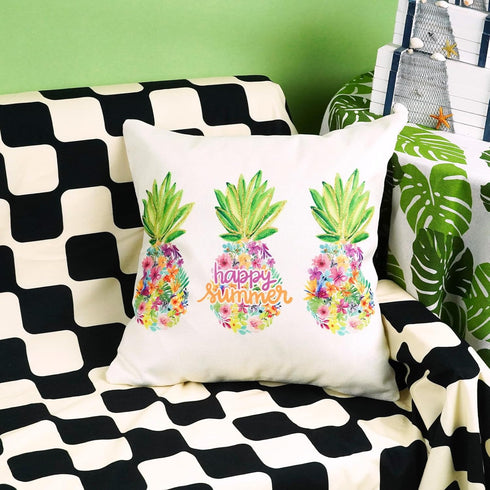 ONWAY Summer Throw Pillow Cover 18x18 Tropical Pineapples Floral Cushion Case for Happy Summer Decor
