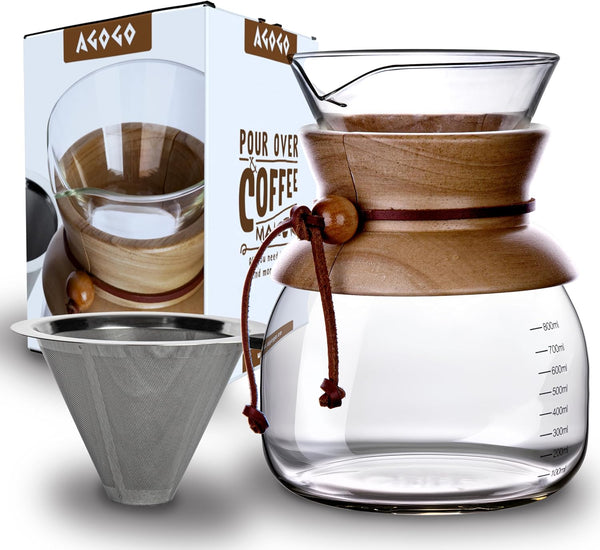 AGOGO 8 Cup Pour Over Coffeemaker Dripper with 304 Stainless Steel Filters