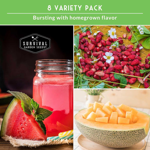 8 Pack Fruit Seeds for Planting - Variety | Watermelon, Cantaloupe, Melon, Strawberry, Ground Cherry for Home Vegetable