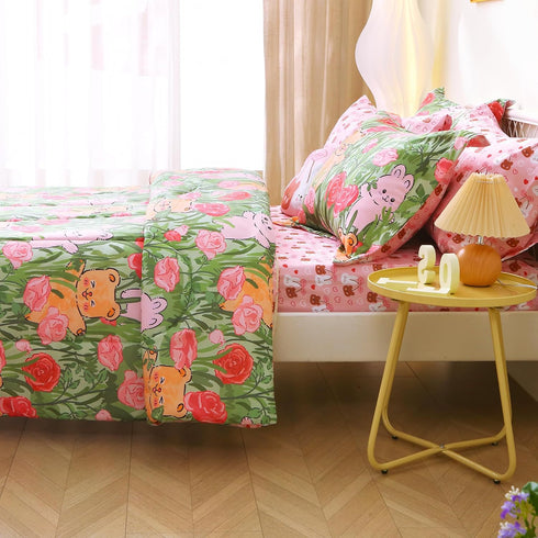 Sets 6 Set Set Mooreeke Twin Size Comforter for Girls Kids, Pieces Bed in a Bag Garden Cute Rabbit Floral Bedding