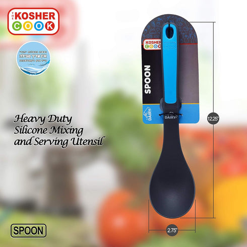 Dairy Blue Heavy Duty Silicone Basting Spoon - Mixing and Serving Utensil with Ergonomic Handle for Cooking and Baking