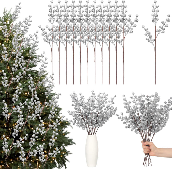 Norme 12 Pcs 16 Inches Glitter Silver Picks for Christmas Tree Decoration
