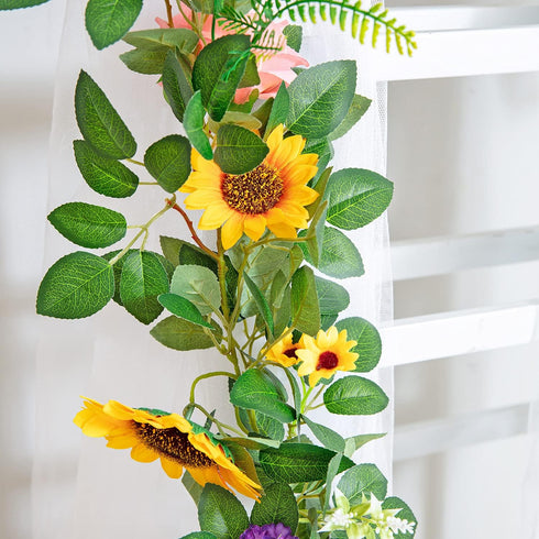 Naidiler Artificial Flower Garland, Sunflower & Rose Vines, Boho Wedding & Birthday Decor, 6ft Straight, Pink & Yellow